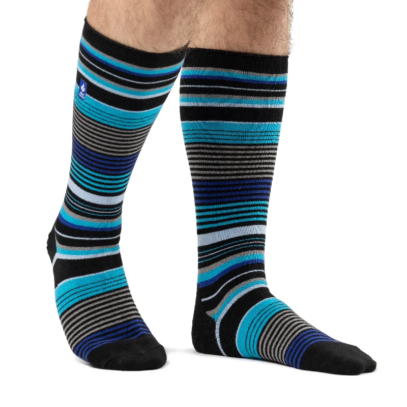 Mens Ultra Lite Long Ski & Snow Sports Socks - Black Stripe