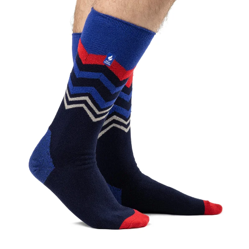 Mens Ultra Lite Long Ski & Snow Sports Socks - Navy Zig Zag