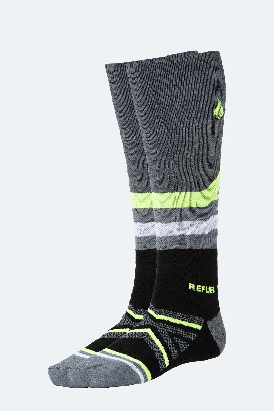 Oil And Gaz Sporty Unisex Skiing Sock Black/Grey/White/Yellow Fluo